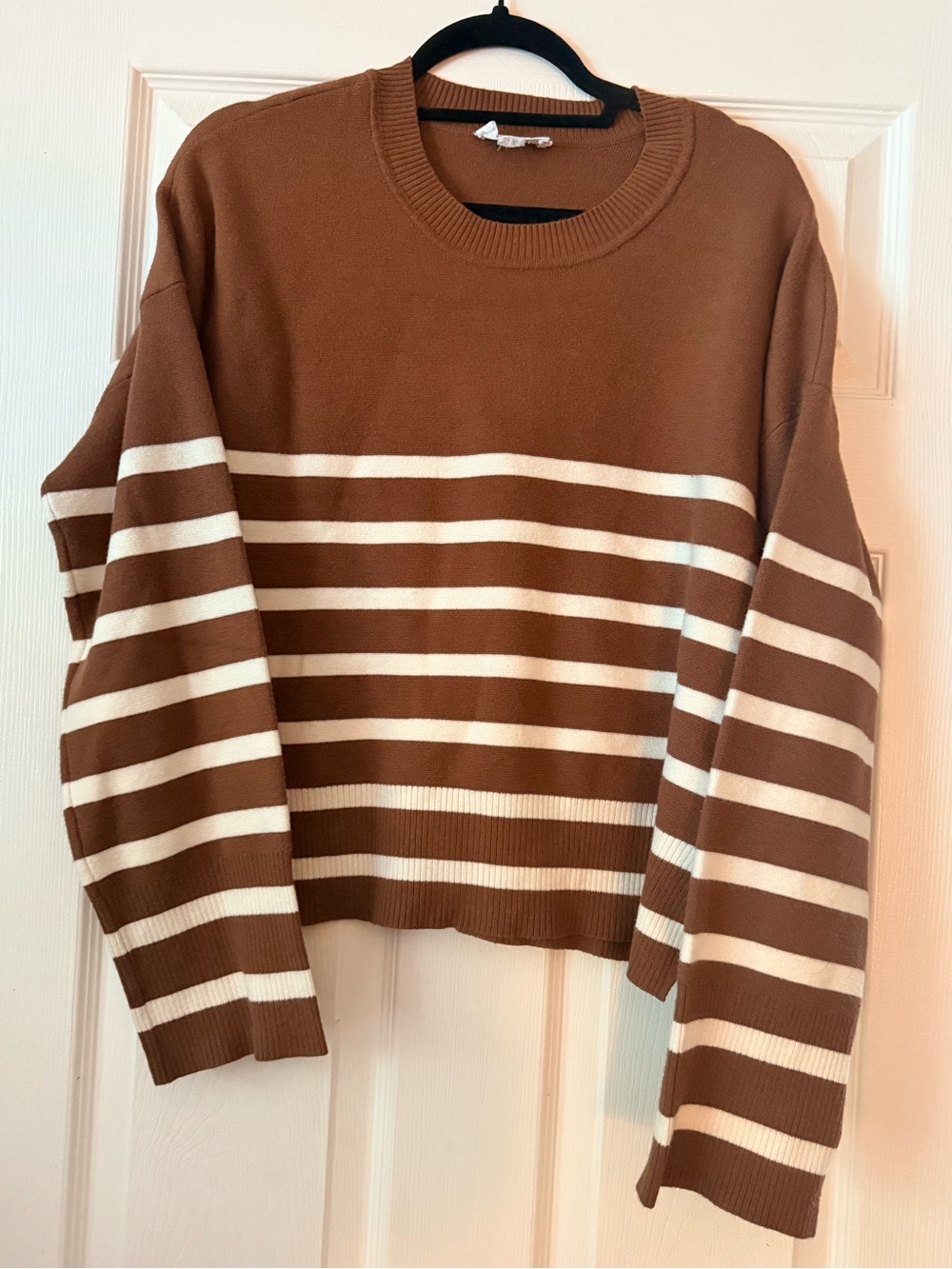 For the Republic Brown and Cream Striped Knit Cropped Sweater